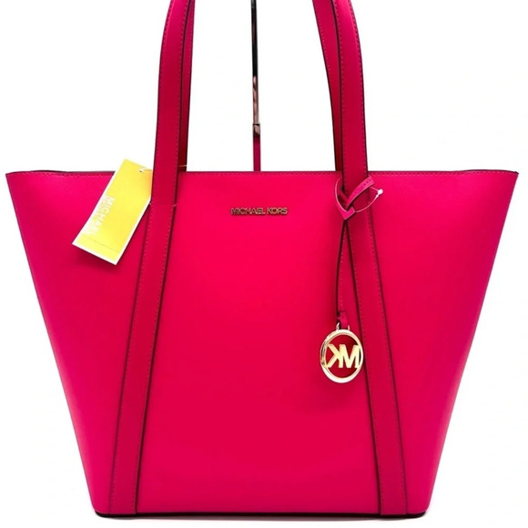 Michael Kors Pratt Large Signature Logo Tote Bag Electric Pink - Picture 1 of 10